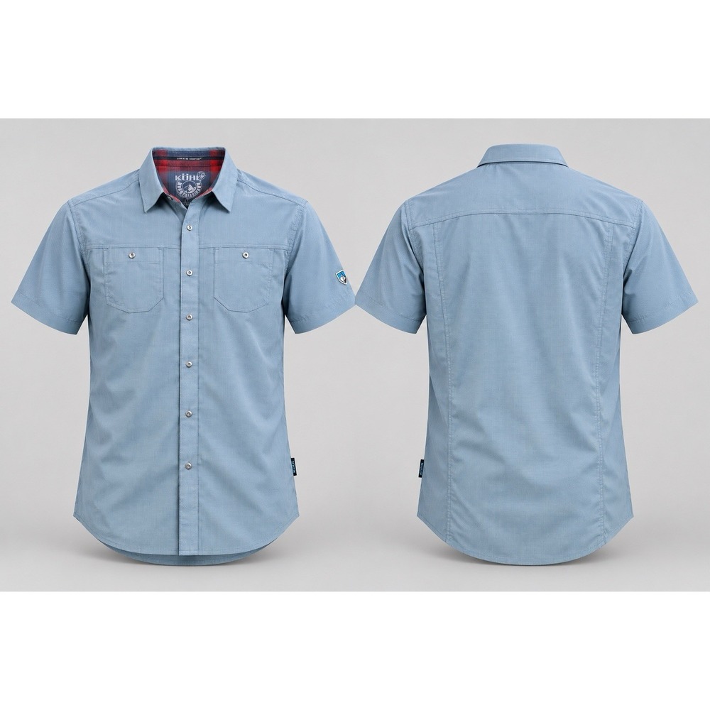 Kuhl short Mens Large Short Sleeve Button Down gry microcheck Hiking